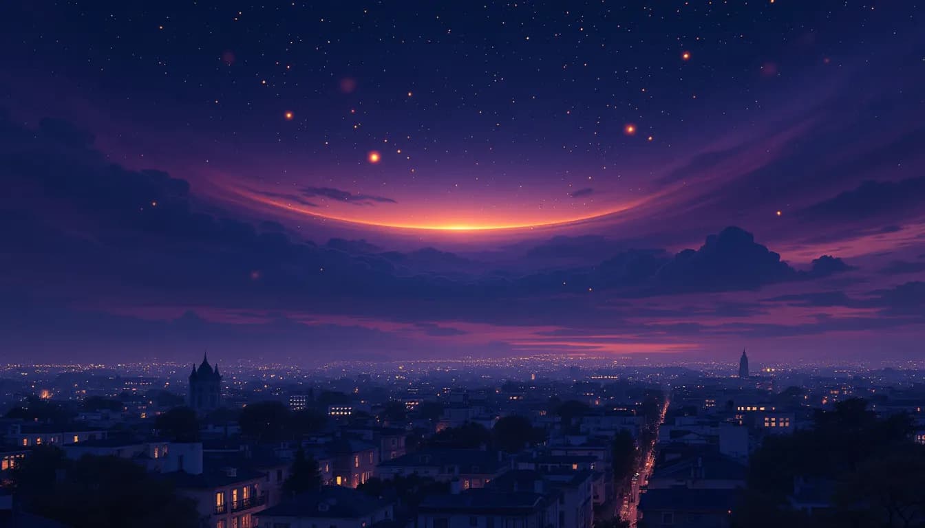 Many glowing golden orbs of different sizes rising over a twilight city skyline, evoking a swelling lottery jackpot.